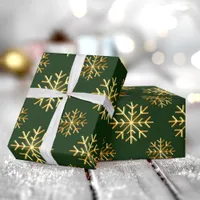 Golden Color 3D Snowflake DarkGreen Christmas Gift Wrapping Paper