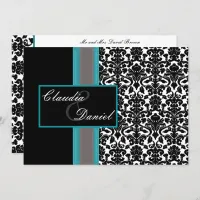 Aqua White Black Damask Wedding Invitations