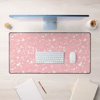 Girly Pastel Pink White Abstract Terrazzo Pattern Desk Mat