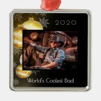 Father black photo Christmas Metal Ornament