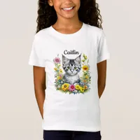 Watercolor Kitten in Yellow Flowers Personalized  T-Shirt