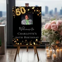 50th birthday black gold stars photo welcome foam board