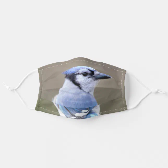 Cute Blue Jay Songbird on Treestump Adult Cloth Face Mask