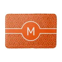 Modern White Monogram on Orange Geometric Bath Mat