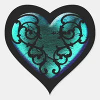 Filigree Goth Ice Blue Heart Heart Sticker