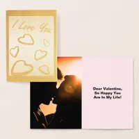 I Love You with Hearts, Add Photo and Quote Foil Card