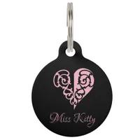 Personalized Pink Filigree Heart  Pet ID Tag