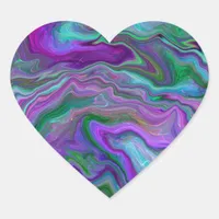 Purple, Green and Blue Fluid Art Marble   Heart Sticker