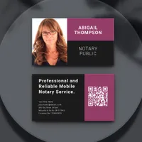 Modern Photo QR Code Pink Mobile Notary Business Card