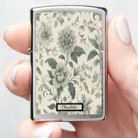 Antique Sage Green Floral Zippo Lighter