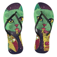 Taco and Pizza Cosmic Space Cat Flip Flops