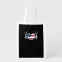 American Flag Heart Fitted Grocery Bag