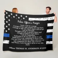 Personalized Thin Blue Line Police Officer Prayer Fleece Blanket