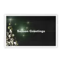 Stars on Christmas Tree Night Sky Midnight Green Acrylic Tray
