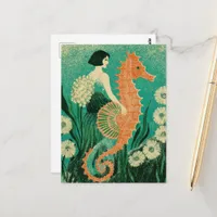 Mermaid and Her Seahorse Postcard