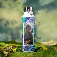 Personalized Blue Lime Green Digital Pour Paint  Water Bottle