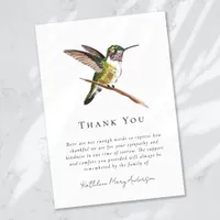 Watercolor Hummingbird Sympathy Funeral  Thank You Card