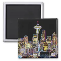 Dark be the Night - Luminous Seattle Skyline Magnet