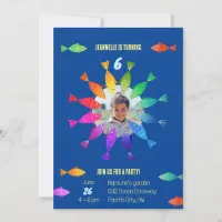 Rainbow fish in ocean cute colorful pattern invitation