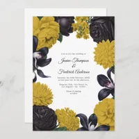 Black & Mustard Photo/QR Code Floral Wedding Invitation