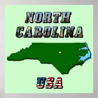 North Carolina Map Outline, Photo & US Flag Text  Poster