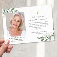 Sympathy Eucalyptus Cross Photo Funeral  Thank You Card
