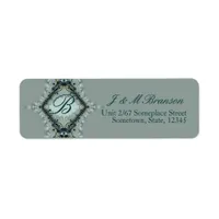 Monogram Satin Lace Teal Address Label