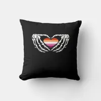 Lesbian Pride Skeleton Halloween Wlw Goth Heart Cl Throw Pillow