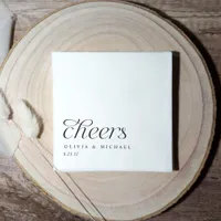 Cheers Modern Elegant Simple Black & White Wedding Napkins