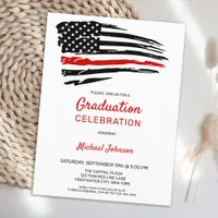 Firefighter Graduation Thin Red Line Fireman Party Invitation Postcard