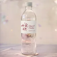 Elegant Vintage Romance Burgundy Floral Wedding Water Bottle Label