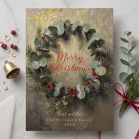 Oil Painted Eucalyptus Wreath Merry Christmas Card