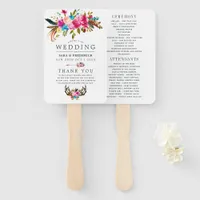 Watercolor Boho Chic Floral Wedding Program Hand Fan