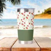 Strawberry Blossoms and Berries Watercolor Style Insulated Tumbler