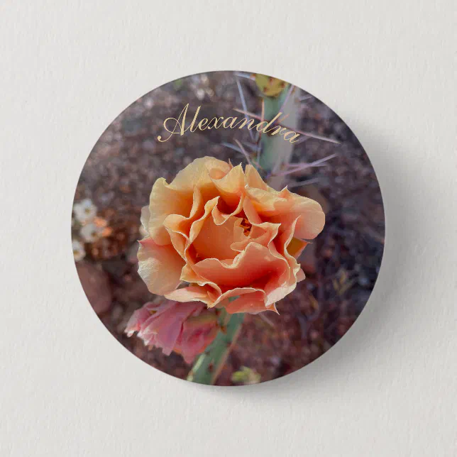 Pretty Peach Prickly Pear Flower Button