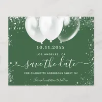 Sweet 16 hunter green white save date card