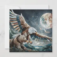 Mosaic Ai Art | Brown Bear and an Eagle Full Moon