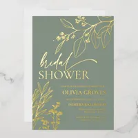  Sage Green Gold Foil Bridal Shower Invitation Foil Invitation