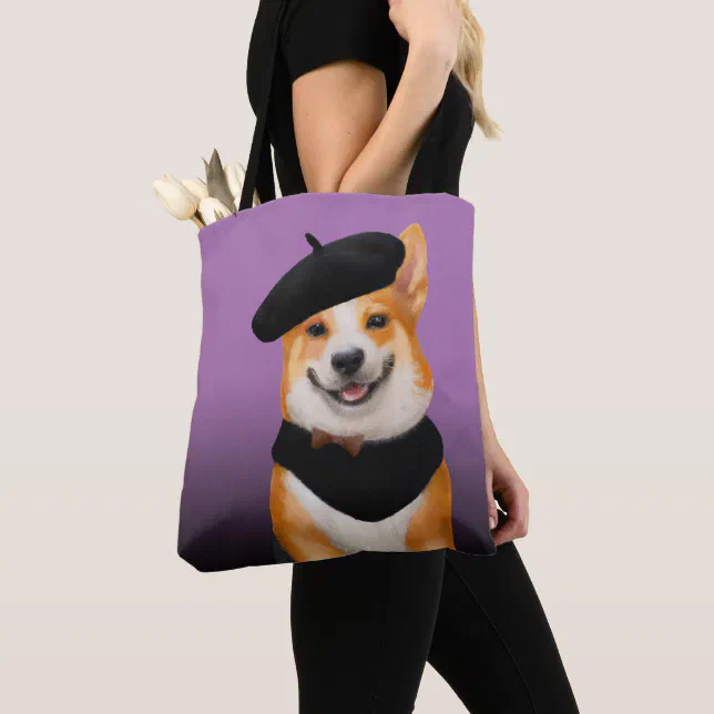 Cute Chic Corgi Dog Wearing Beret & Bandanna Tote Bag