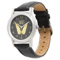 Black gold angel wings monogrammed watch