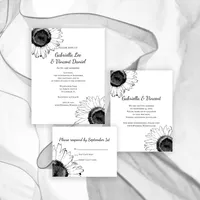 Black and White Sunflowers Wedding Stationery