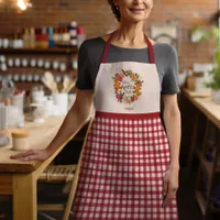 Cozy Christmas Red Hand Drawn Gingham Gingerbread  Apron