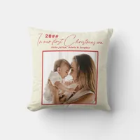 In My Era Our First Christmas Beige Pine Snow Throw Pillow