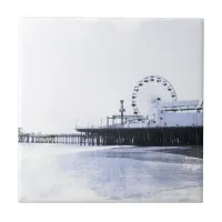 Cyanotype Santa Monica Pier Address Sticker Ceramic Tile