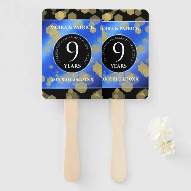 Elegant 9th Lapis Lazuli Wedding Anniversary Hand Fan