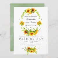 Watercolor Bohemian Boho Sunflowers Wedding Invitation