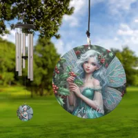 Beautiful December Fairy in Holly Wind Chime