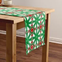 Candy Cane Pine Branches Red Bow Ties Xmas Pattern Short Table Runner