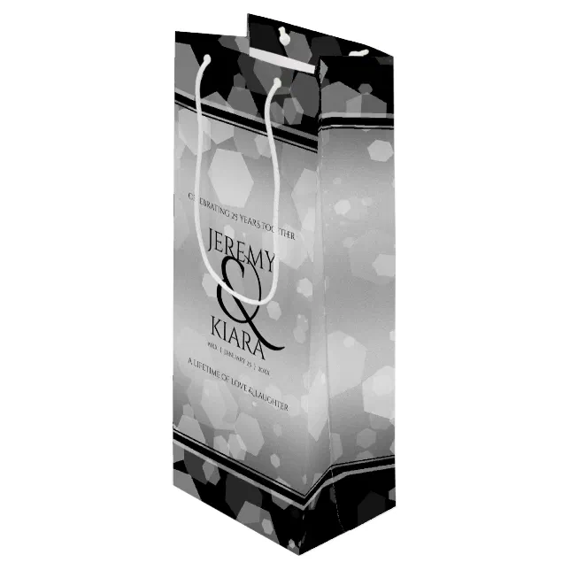 Elegant 25th Silver Wedding Anniversary Wine Gift Bag