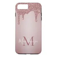 Girly Pink Sparkle Glitter Drips Monogram iPhone 8 Plus/7 Plus Case